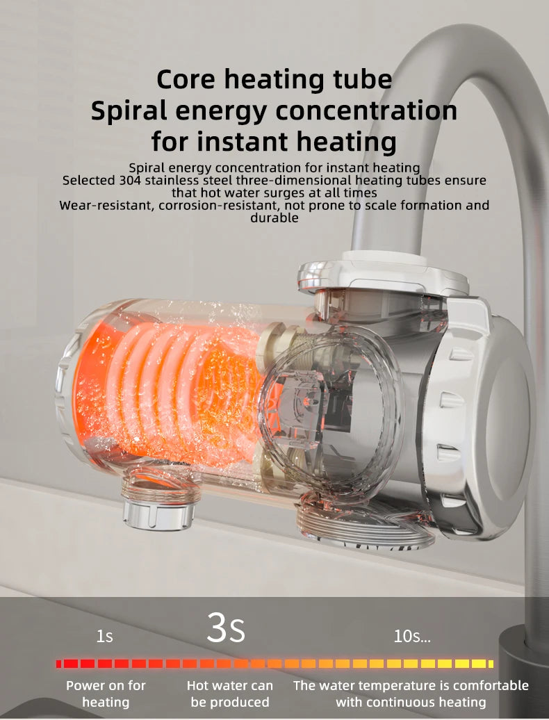 3000W Electric Water Heater Quick Install Instant Heating Faucet Hot and Cold Double Outlet Tap with Temperature Display 220V