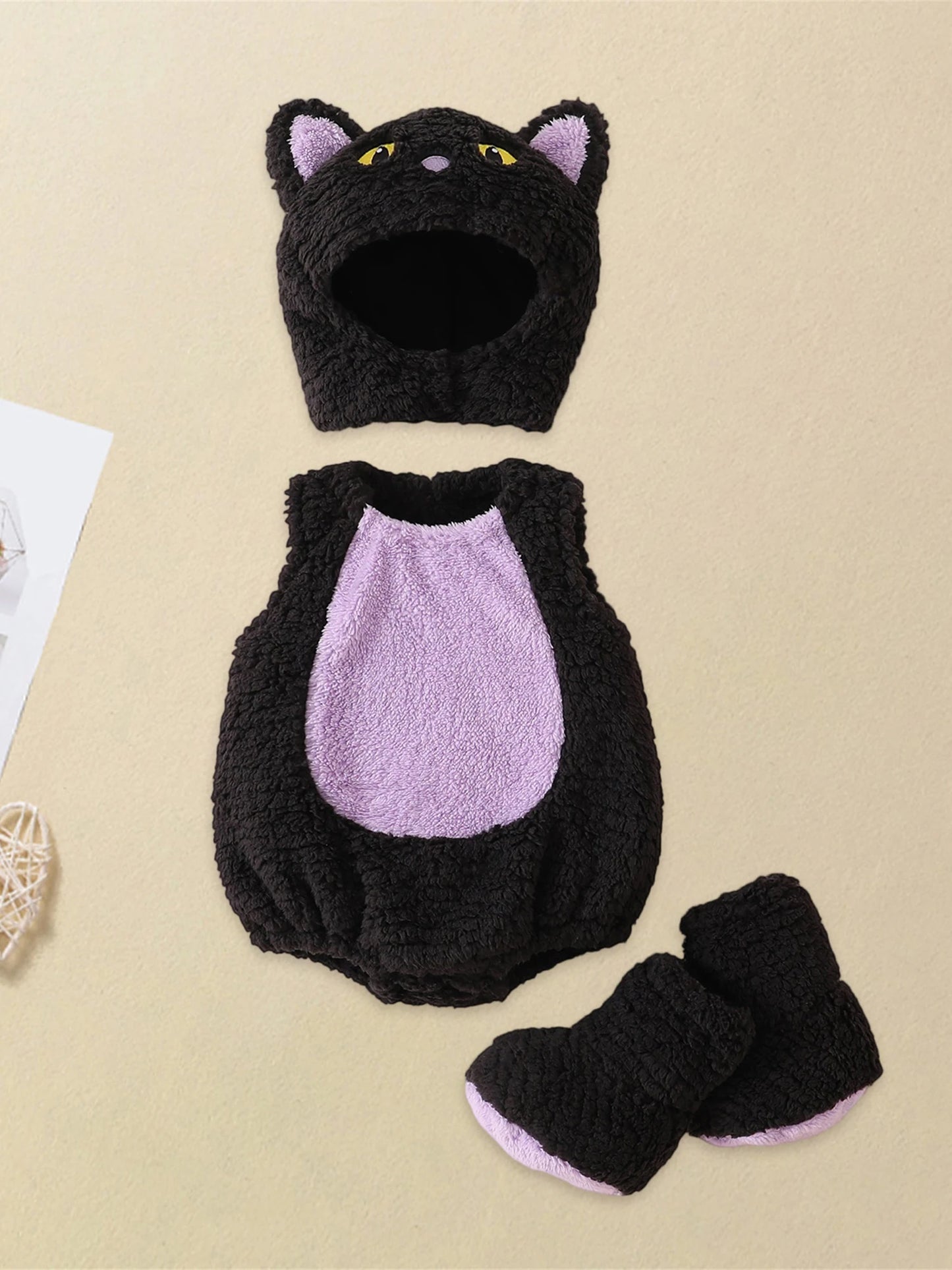 Baby Girl Boy Halloween Costumes Newborn Halloween Costume Plush Sleeveless Romper Hat Shoes Cute Unisex Baby Cosplay Outfit