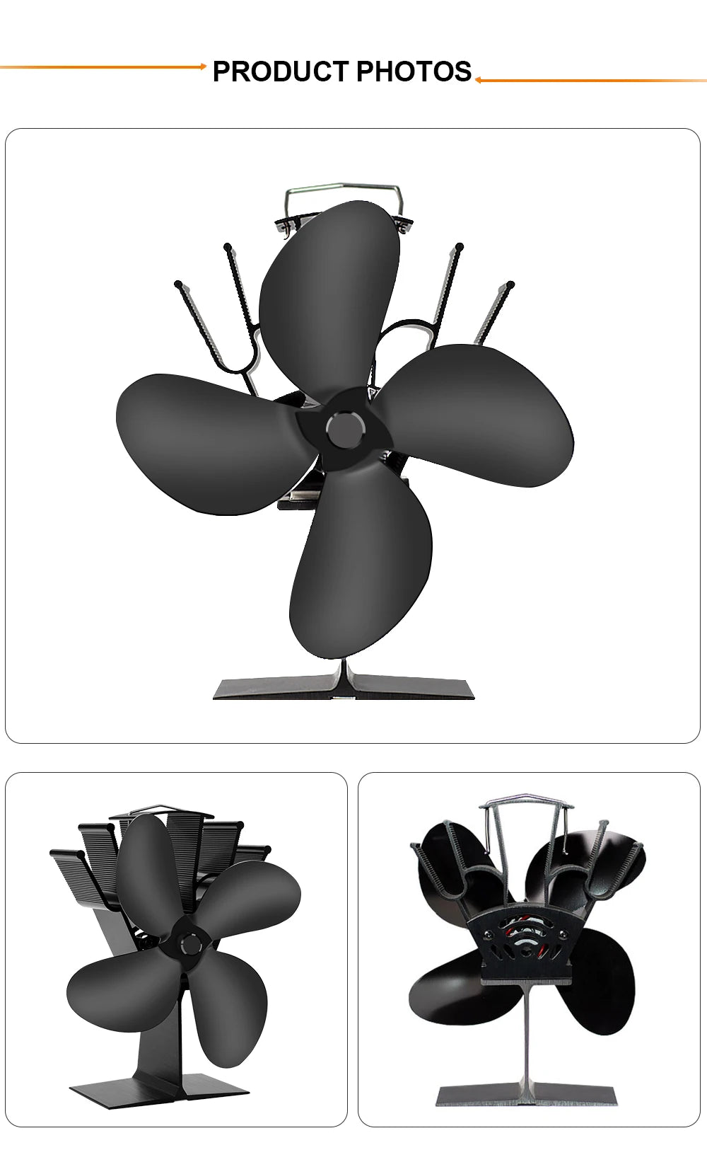 4 Blade Heat Powered Stove Fan Log Wood Burner Eco Friendly Quiet Fireplace Fan Winter Warm Home Efficient Heat Distribution