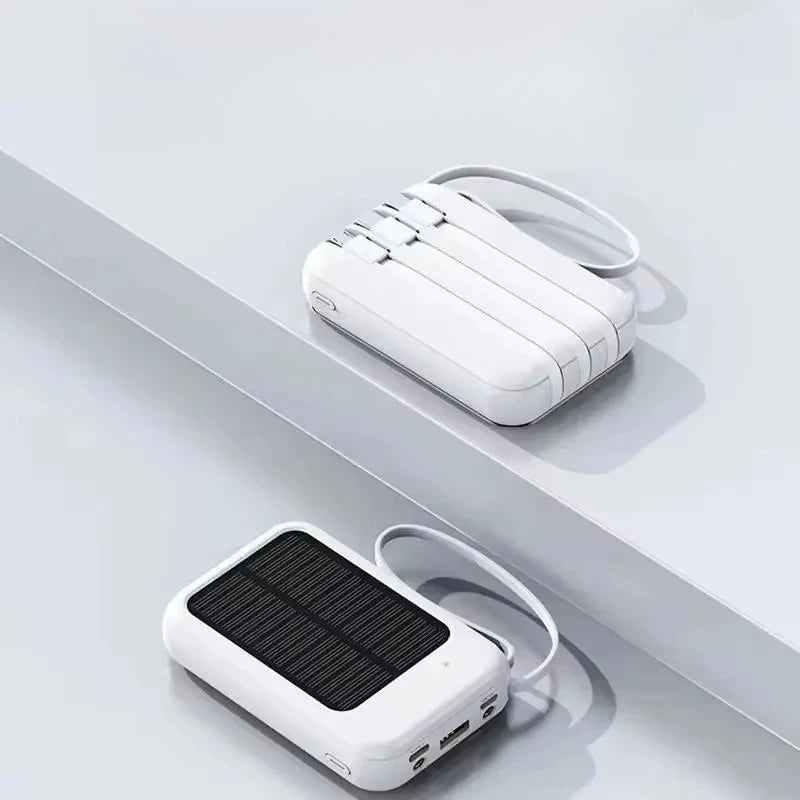 50000mAh High Capacity Solar Power Bank Built in Cable Solar Charger 2-USB Ports External Charger Power Bank LED Light 2026 New