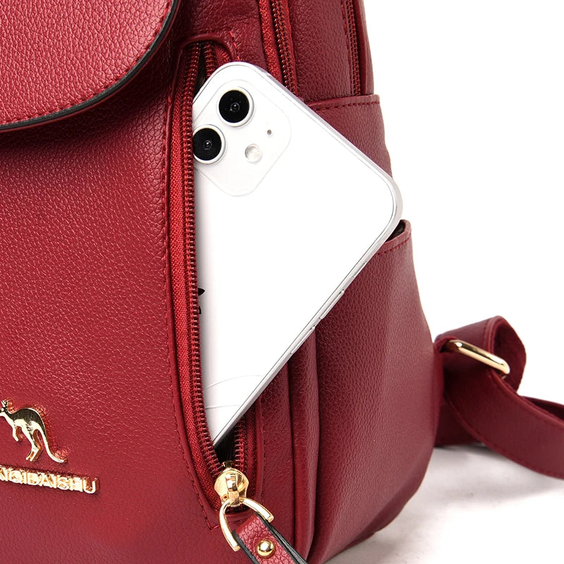 Luxury Women Leather Backpacks for Girls Sac A Dos Casual Daypack Black Vintage Backpack School Bags for Girls Mochila Rucksack
