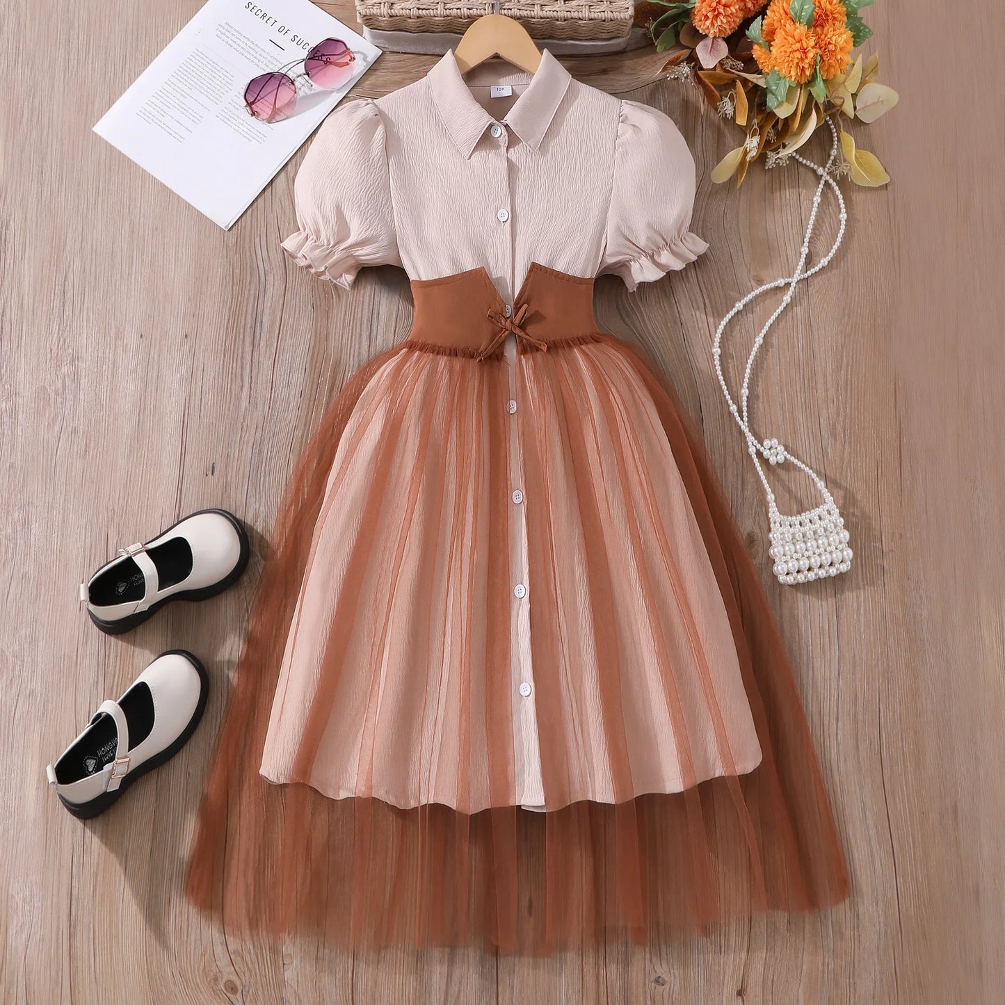 Teen Girl Dress Summer Black Retro Short Sleeve Children Dresses Fashion Girl Costume Party Big KIds Outfit 7 8 9 10 11 12Yrs