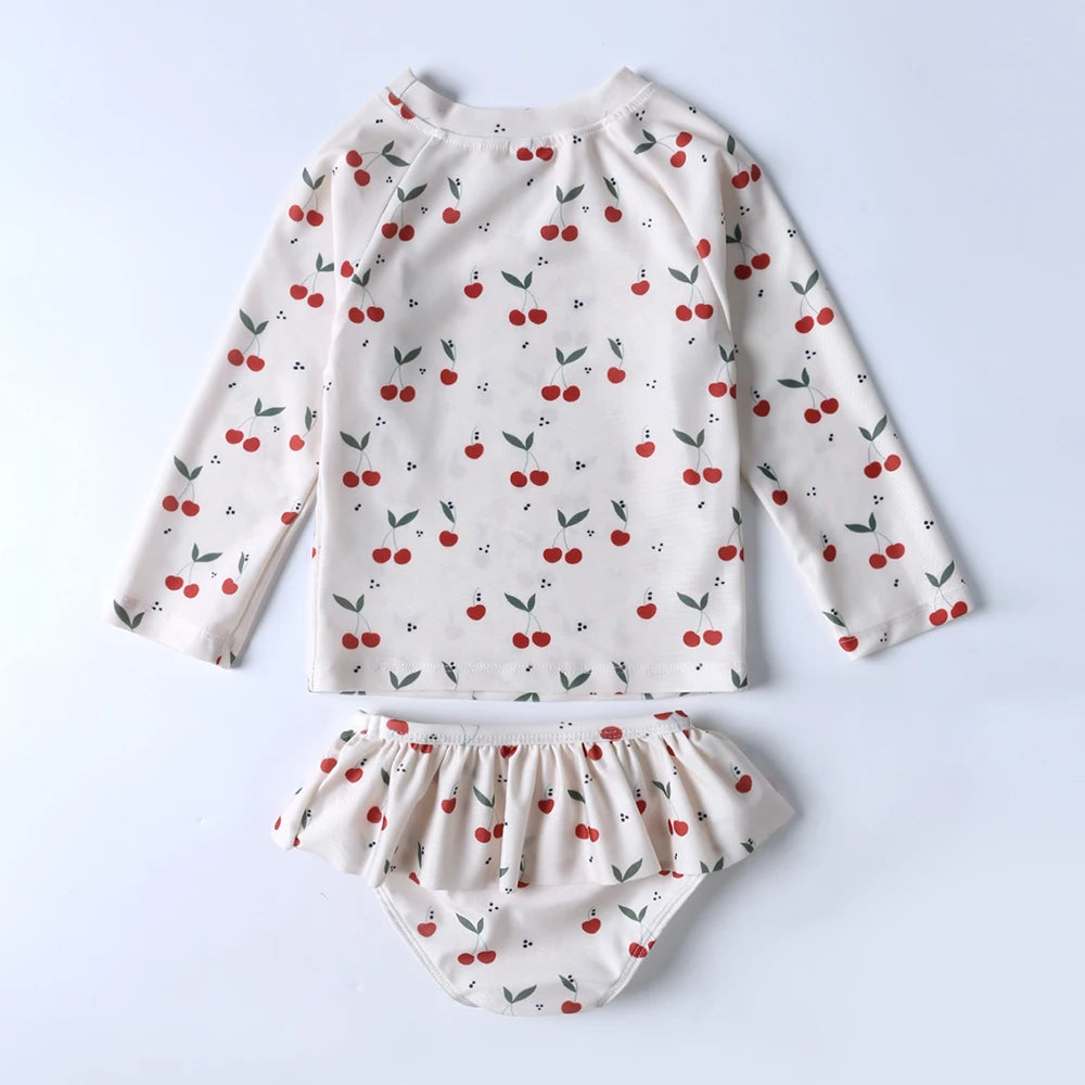 Kids Girls Swimsuit Summer Bikini Girl Swim Suit Long Sleeve Children Swimwear with Hats