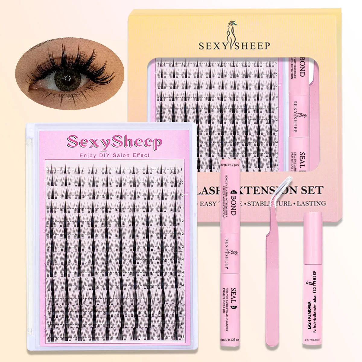 Lashes Clusters Kit Natural Look with Bottom Eyelash Wispy Individual Lash Mix Length with Bond&Seal Makeup Tools
