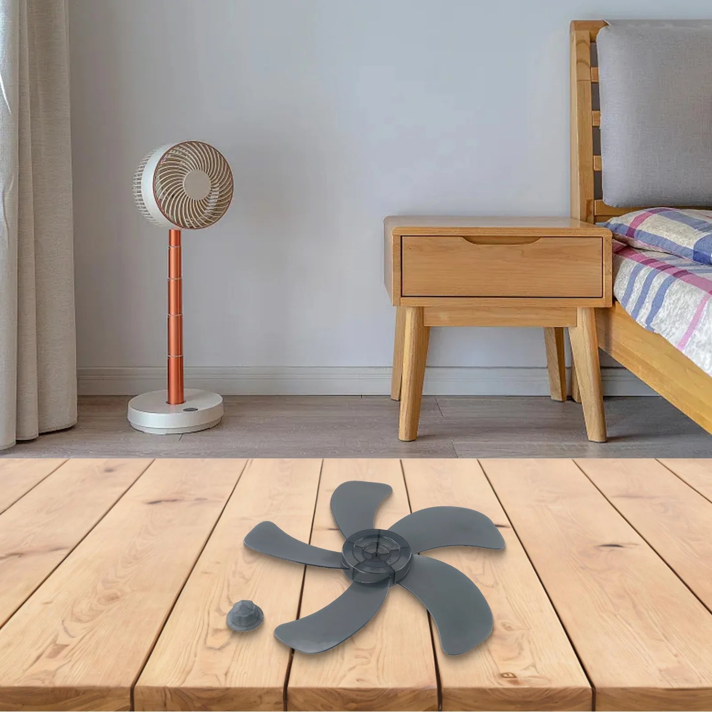 1 Pcs 16 Inch Household Plastic Fan Blade Five Leaves With Nut Cover For Pedestal Fan Table Fanner Accessory