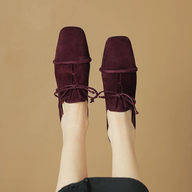 2025 New Women Pumps Sheep Suede Leather Shoes for Square Toe Low Heel Shoes Casual Lace-up Handmade Shoes 34-42 Women Heels