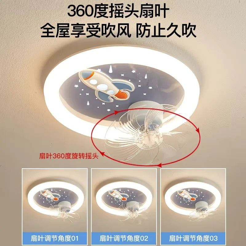 Modern Kids Room Ceiling Fan Light Cartoon Moon Astronaut Ceiling Lamp Boy Girl Bedroom Nursery Study Chandelier Ceiling Lights