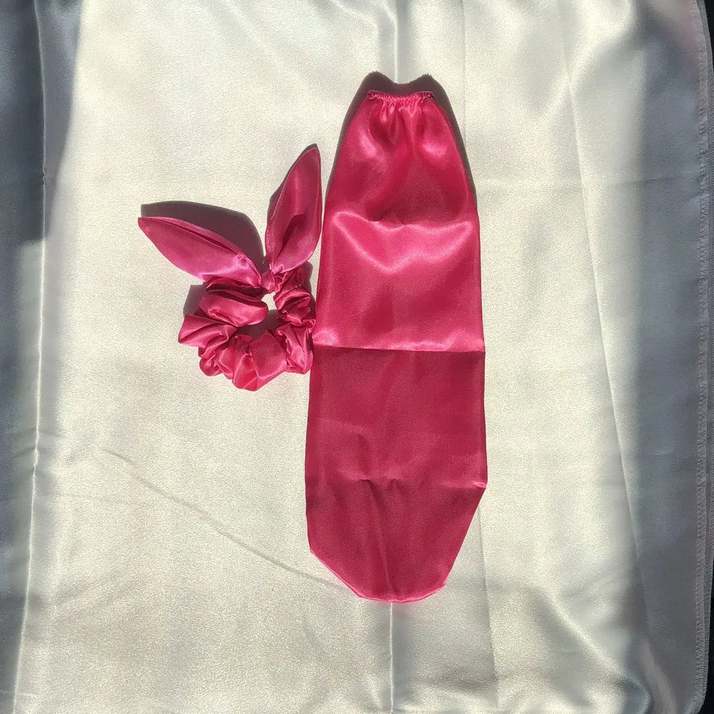 1 Silk Scrunchie+1 Hair Cover Satin, Sleep Cap for Women & Men - Reversible Breathable Hair Protector with Bow Design, Soft Long