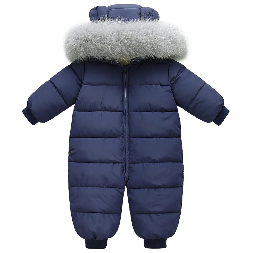 Baby Fur Hooded Jumpsuit,Waterproof -30 Degrees Snowsuits,Toddler Children's Winter Overalls,Infant Boys Girls Down Jacket 1-3T