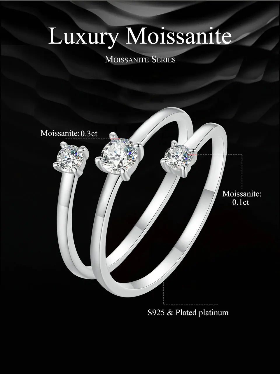 WOSTU Three layer 0.5 CT Moissanite Coiled Ring 925 Sterlin Silver D Color Moissanite Stackable Promise Wedding Ring Party Gift