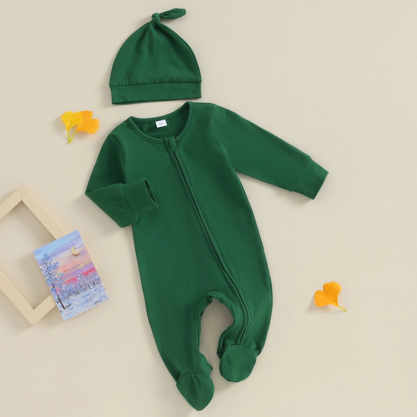 ma&baby 0-6M Newborn Infant Baby Boy Girl Jumpsuit Soft Long Sleeve Zipper Romper + Hat  Fall Spring Baby Outfits Clothing