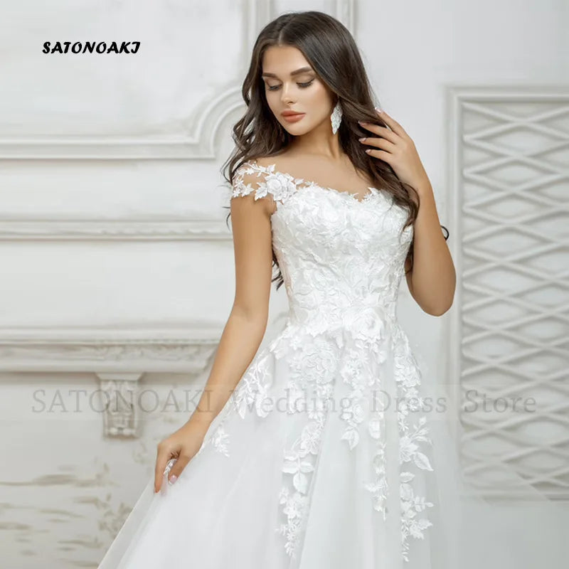 Customized Elegant Simple Lace Short Wedding Dress for Women O-Neck A-Line Knee Length Appliques Bride Gown Vestidos De Novia