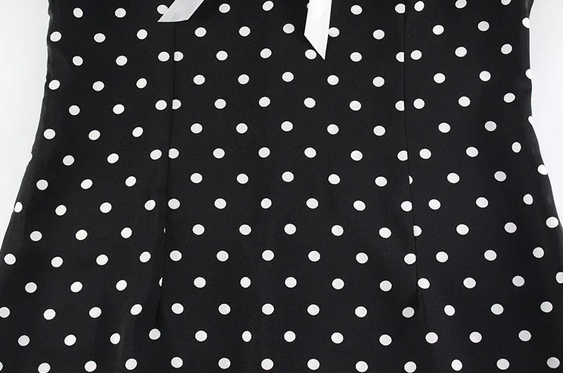 Polka Dot Printed Maxi Dress Women Fashion Chic Puff Sleeve Patchwork High Waist Slim Robes 2025 Elegant Party Long Dress Gowns