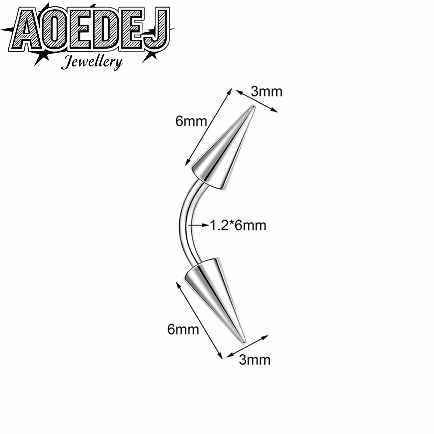 AOEDEJ 14/16/18G 1-10pcs/lot Stainless Steel Eyebrow Piercings Spike Eyebrow Rings Curved Barbell Bridge Piercing Jewelry 6-14MM