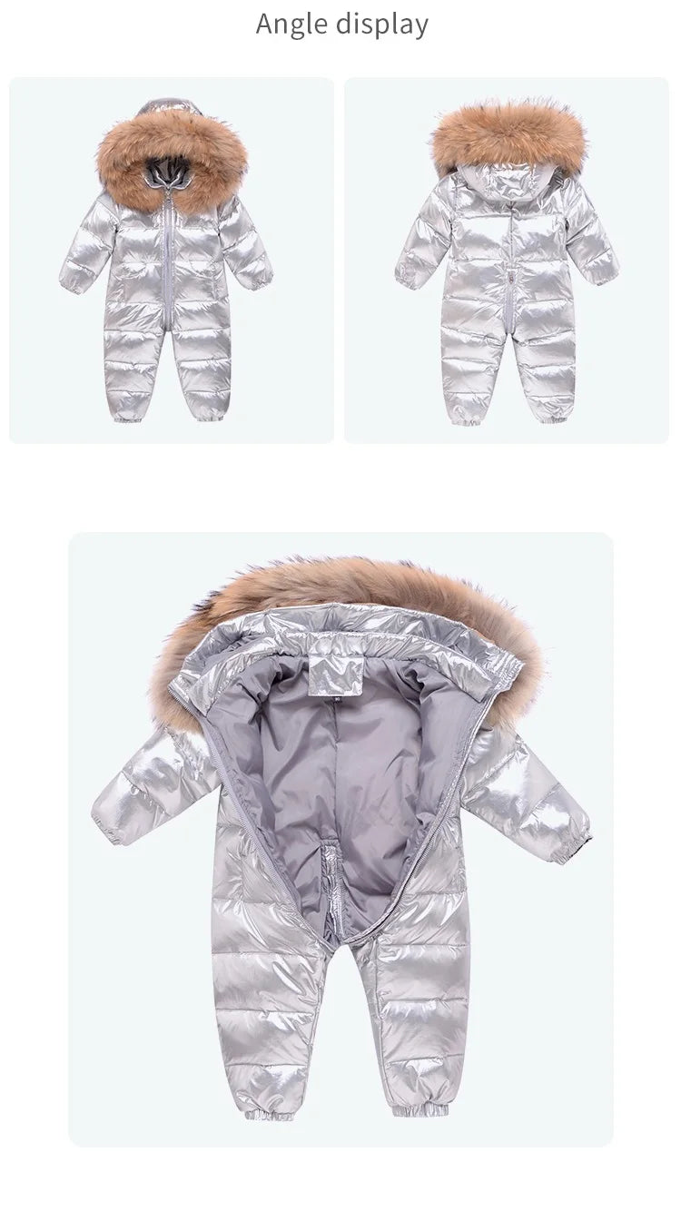 RAISE -30 Degree Russian Winter Baby Snowsuit Real Fur Waterproof Baby Boy Winter Rompers Newborn Jumpsuit Toddler Girl Overalls