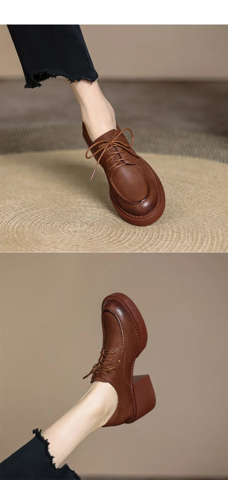NEW Spring/Autumn Women Shoes Genuine Leather Round Toe Platform Shoes Women Solid Lace Women Pumps Thick Heel Shoes for Women