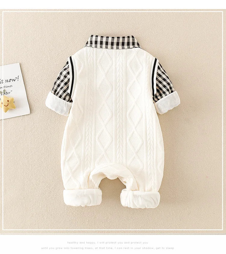 Baby Boys Faux Vest & Shirt 2-Piece Style Bodysuit  Romper Crawling Suit for Newborn Infant Cute Chic Gentleman Outfit