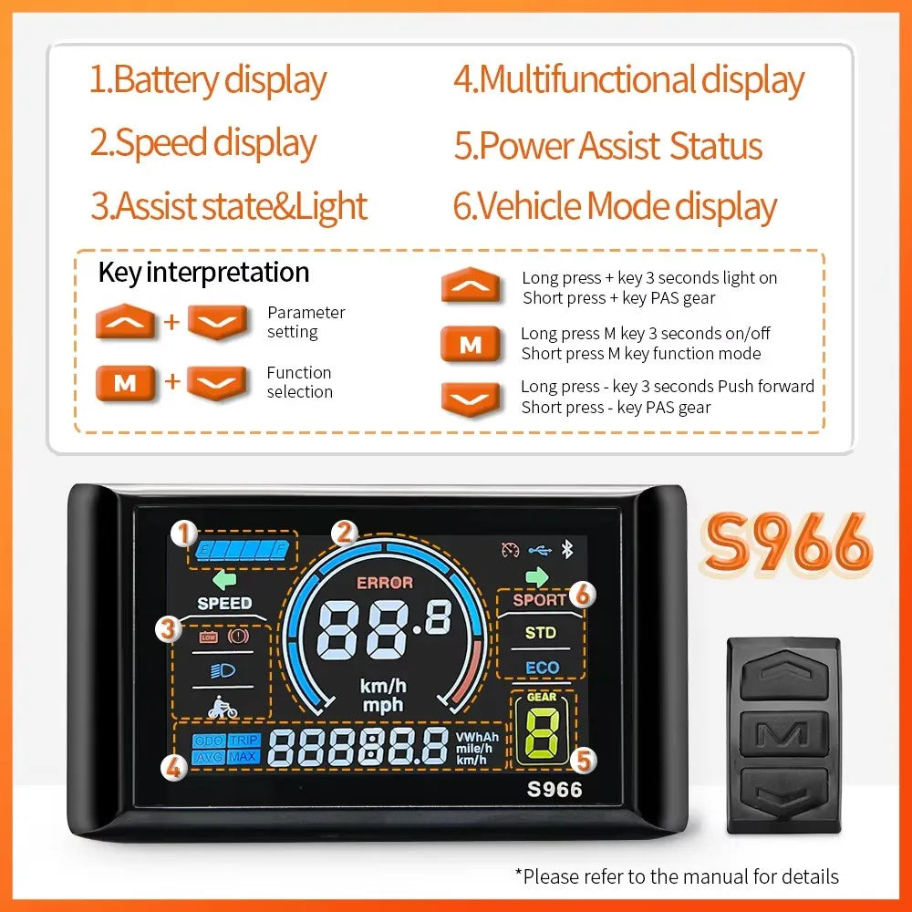 Ebike Sine Wave Display Controller 100A Three-Mode 48V52V60V72V with Learning Function UKC1 LCD Color Display 3000W5000W Motor