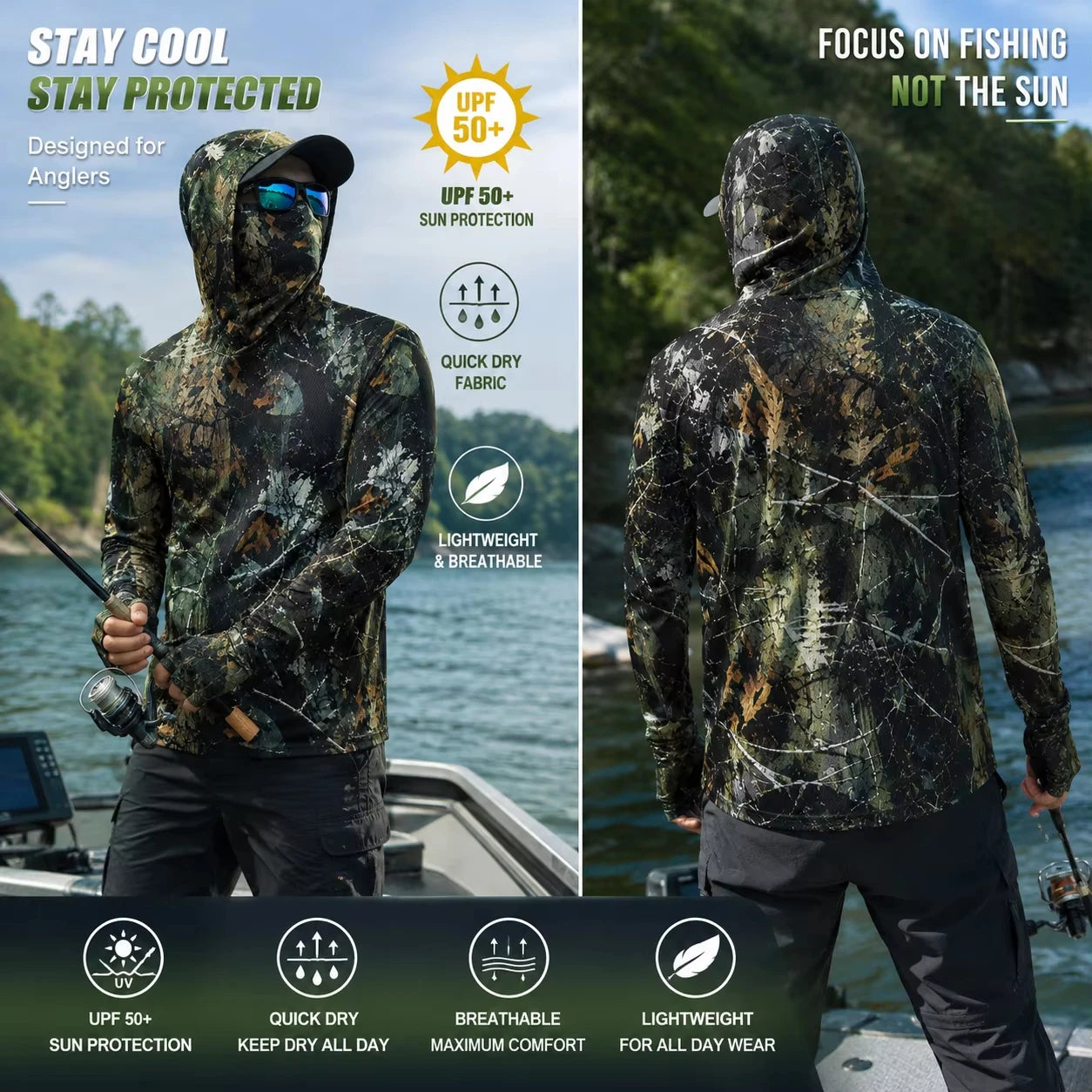 MALFC Men Hood Fishing Shirt long sleeve fishing t shirt uv protection Fishing Apparel