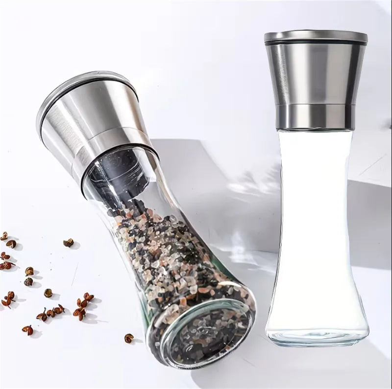 200ML Pepper Grinder Stainless Steel Glass Spice Bottle Manual Pepper & Salt Grinder with Adjustable Coarseness for Kitchen Use