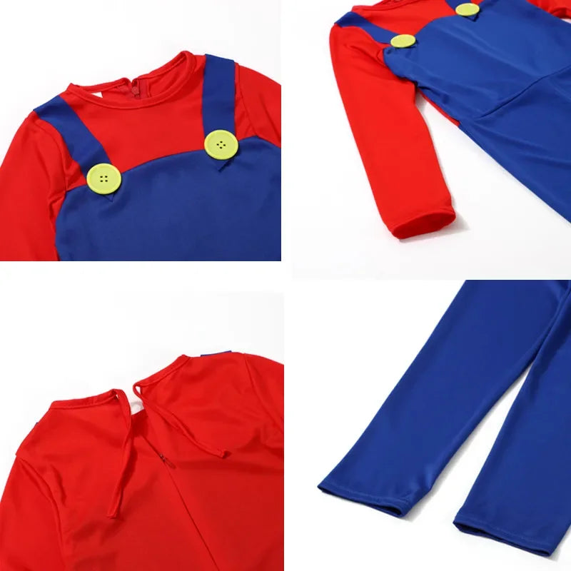 Halloween Men's Plumber Jumpsuit Roleplay Costume (Includes Hat, Gloves, Mustache Accessories) Available in Red, Yellow, Purple