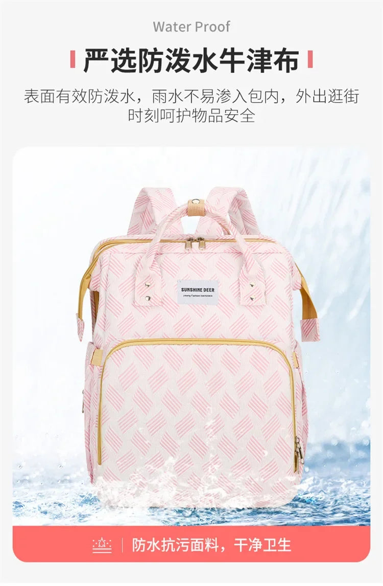 Baby Diaper Bag with Stroller Hooks Portable Baby Crib Diaper Changing Pad Baby Carrier Bag for Activity Mom Backpack 30*20*40cm