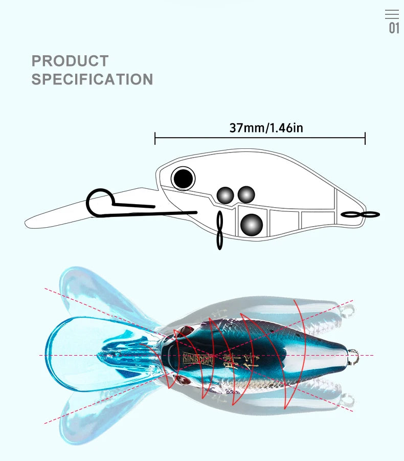 Kingdom 37mm 5g Minnow Fishing Lures Slow Sinking Crankbaits Artificial Hard Wobblers Bait for Freshwater Bass Fishing