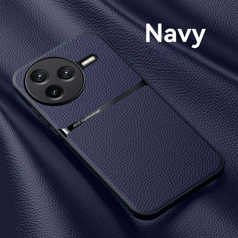 Car Magnetic Hilder Texture Leather Case For POCO F7 Ultra Soft Silicone Protection Shockproof Cover