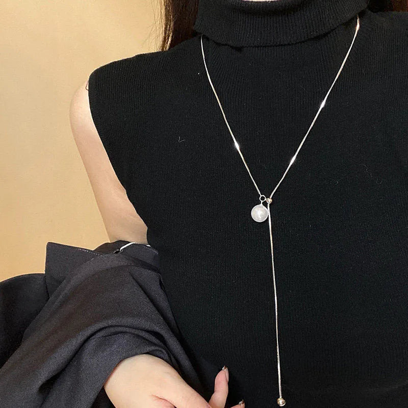 Chic Pearl Lariat Necklace Gold Chain Adjustable Minimalist Sweater Chain Jewelry for Women Statement Neck Jewelry Accessory New