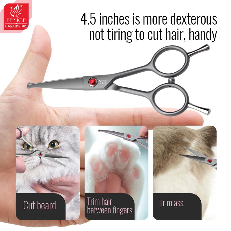 Fenice 4.5 Safety Round Tip Pet Dog Cat Grooming Cutting Scissors Dogs Hair Cutting Shear for Eyes/Face/Foot/Nose