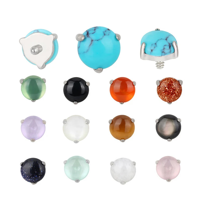 10Pcs G23 Titanium Piercing 3.5mm Natural Stone Ball Ear Nail Lip Stud Tongue Studs Accessories Body Piercing Jewelry Wholesale