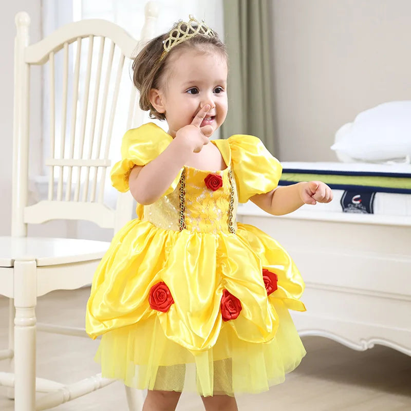 Baby Girls Belle Princess Outfit Anna Elsa Infant Baby Dress Kids Romper Witch Halloween Cosplay Clothes Birthday Costume Dress