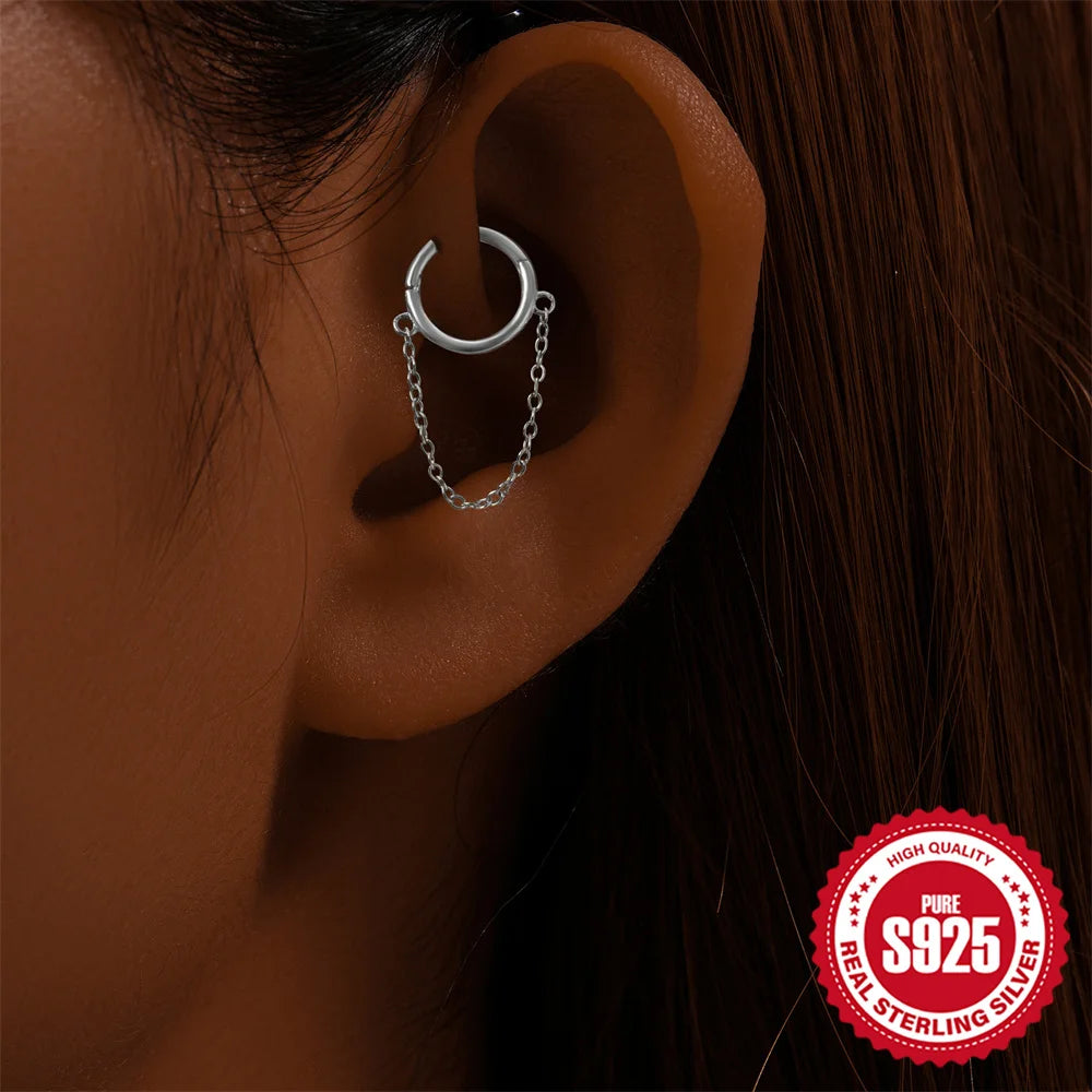 CANNER 925 Sterling Silver Simple Tassel Circle Piercing Hoop Earrings For Women's 18k Gold Ins Earrings Fine Jewelry Party Gift