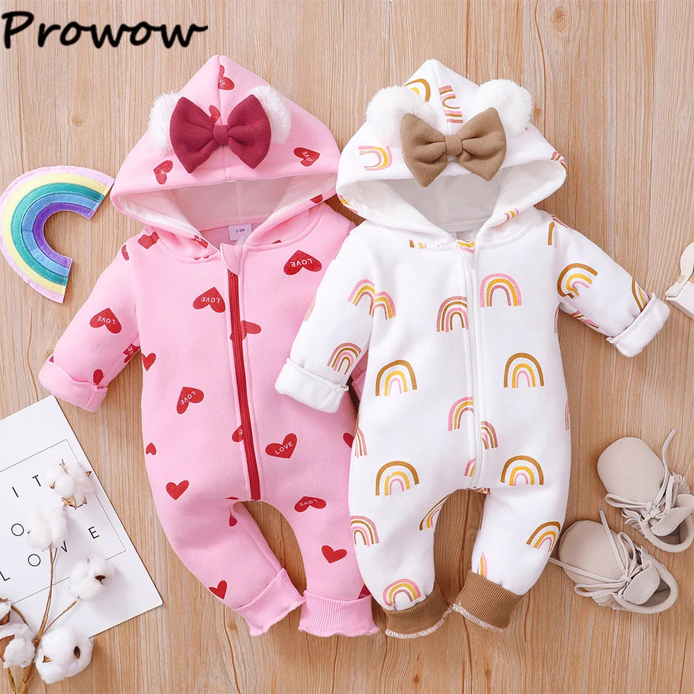 Prowow Cartoon Fox Baby Winter Clothes Romper Jumpsuit For Newborns Zipper Cute Ears Hooded Thicken Infant Overalls For Children