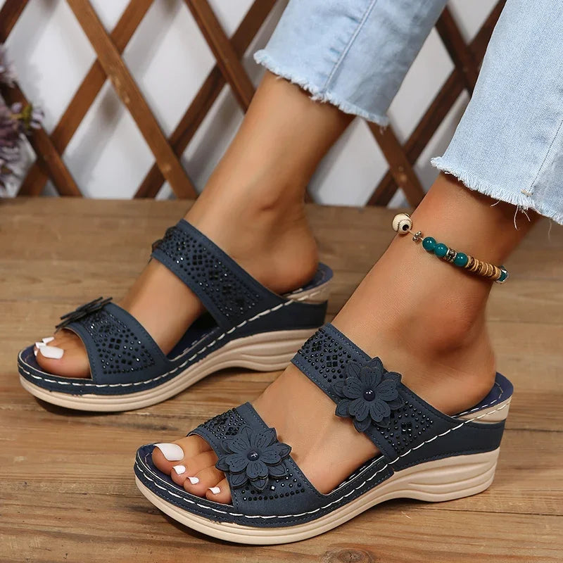 Ladies Shoes on Offer Summer New Plus Size Slippers Women Retro Roman Women's Slipper Casual Beach Flower Platform Wedge Sandals