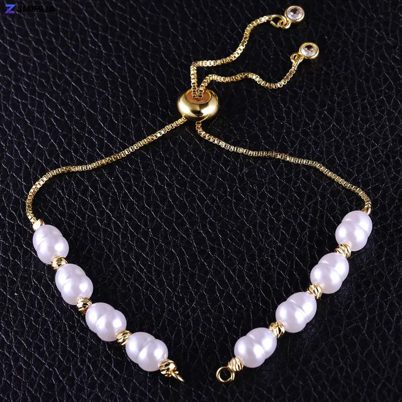 Elegant Natural Pearls Connector Adjustable Size Chain For DIY Fashion Women Girls Bracelets Jewelry Findings Accessories