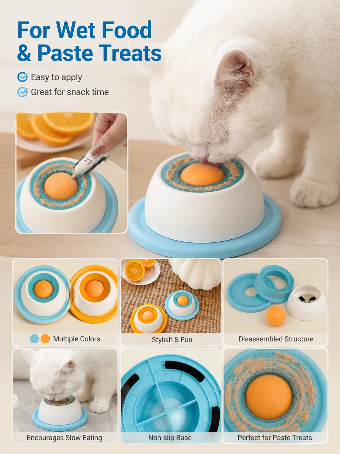 Pet Lick Plate Slow Feeder Bowl for Cats Small Dogs Rotating Ball Treat Toy Anti Slip Licking Mat for Wet Food