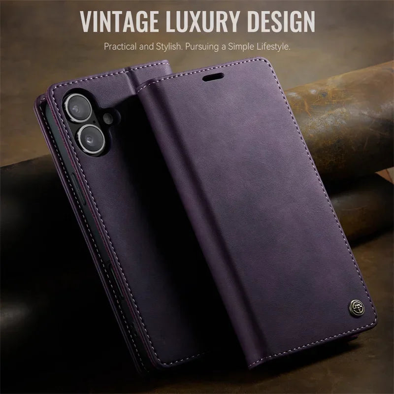 Magnetic Leather Wallet Card Phone Case For iPhone 17E 17 Air 16E 16 Pro Max 15 Plus 14 13 12 11 Flip Wireless Charging Cover