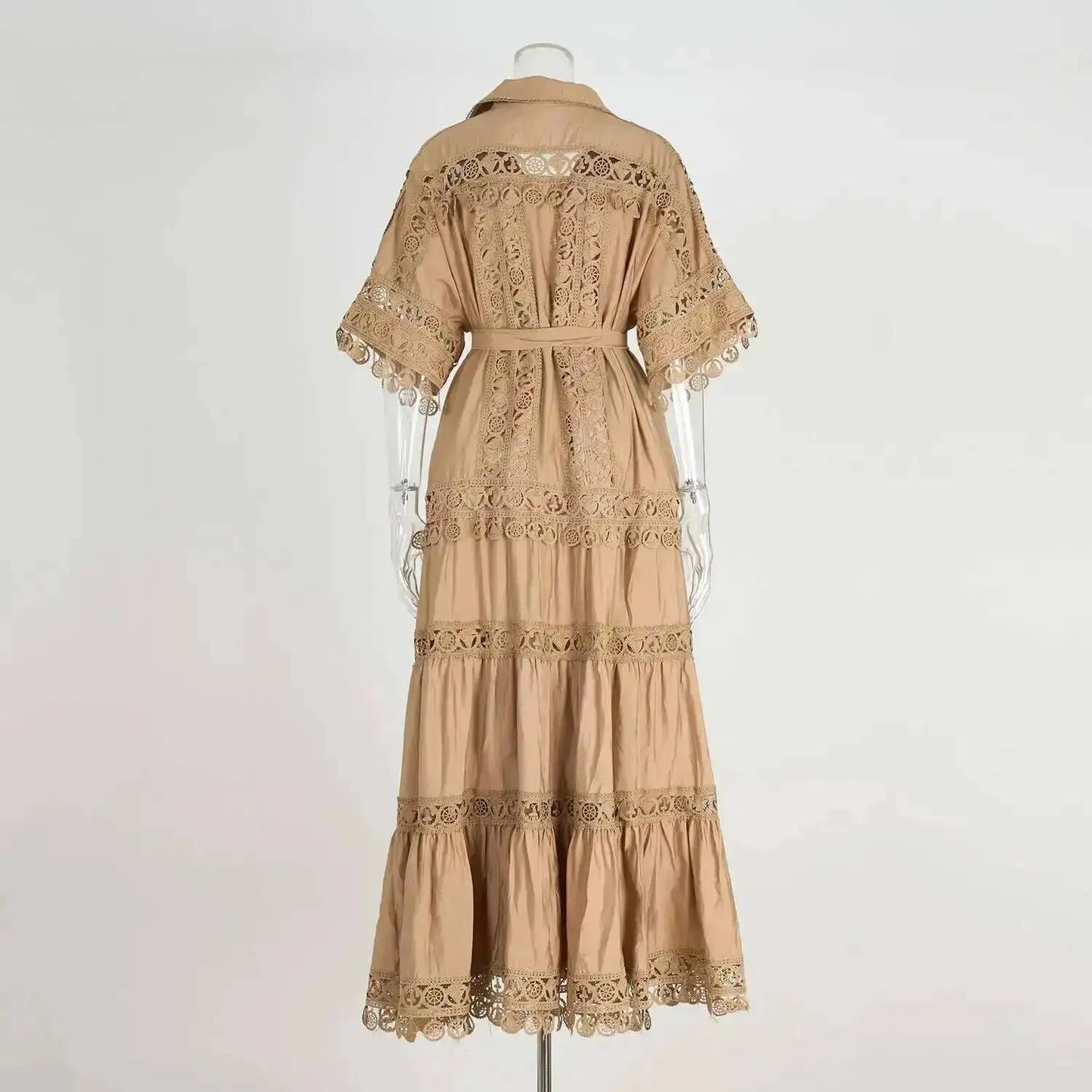 Luxury Long Maxi Dresses Shirt Women 2025 Summer Holiday Lace Embroidery Cotton Loose Big Size Hollow Out Wedding Dress White