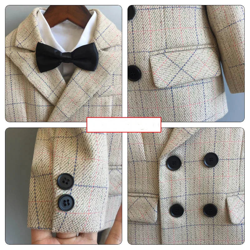 Autumn Winter Children Boys Formal Suit Kids Boys Wedding Suit 1-14Y Teenager Boy Blazer Vest Pant Suit Elegant Boys Kid Costume