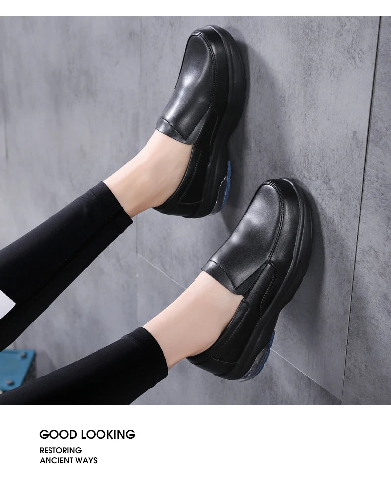 Professional White Leather Hospital Work Shoes Four Seasons Comfortable Breathable Nurse Shoes Women's Thick Base Single Shoes