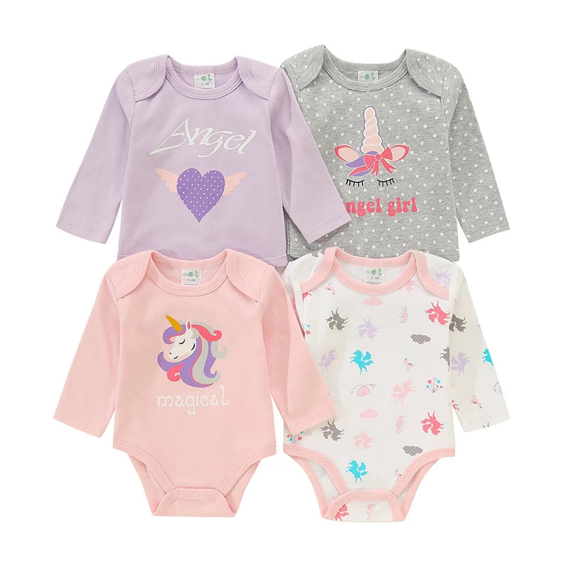 4 Pieces Baby Clothing Infant Bodysuit Long Sleeve High Quality Newborn Clothes Sets Pure Cotton Cartoon Kids Clothing for 0-12M