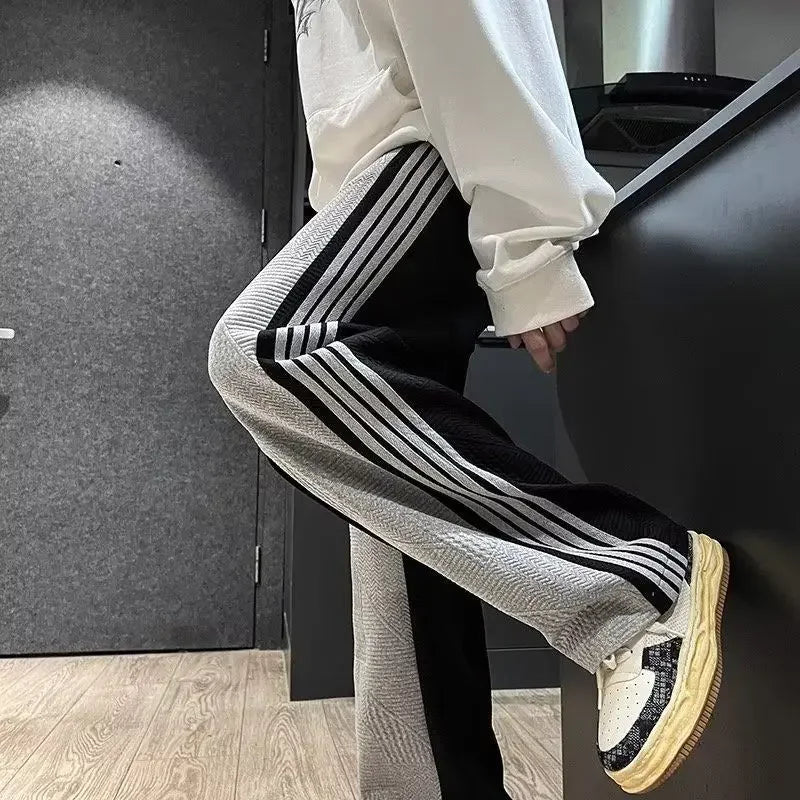 Trousers Summer Men's Sweatpants Thin Striped Straight Male Sports Pants Wide Leg Big Size Korean Y2k Fashion 2025 Casual Long