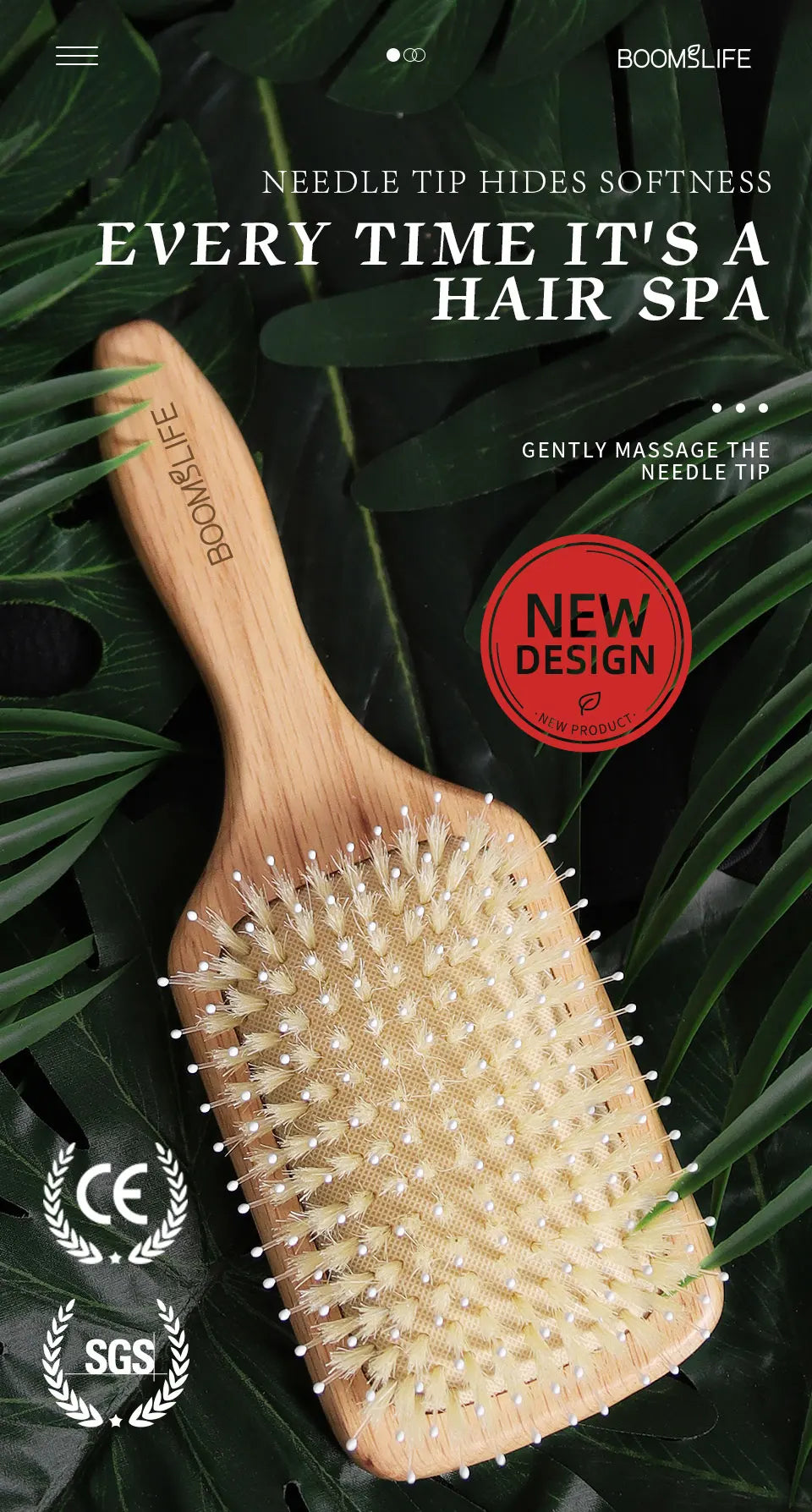 BOOMSLIFE Boar Bristle Hair Brush Square Paddle Scalp Massage Hairbrush USA Oak Wood Comb for Hair Women Barber Beauty Hair Care