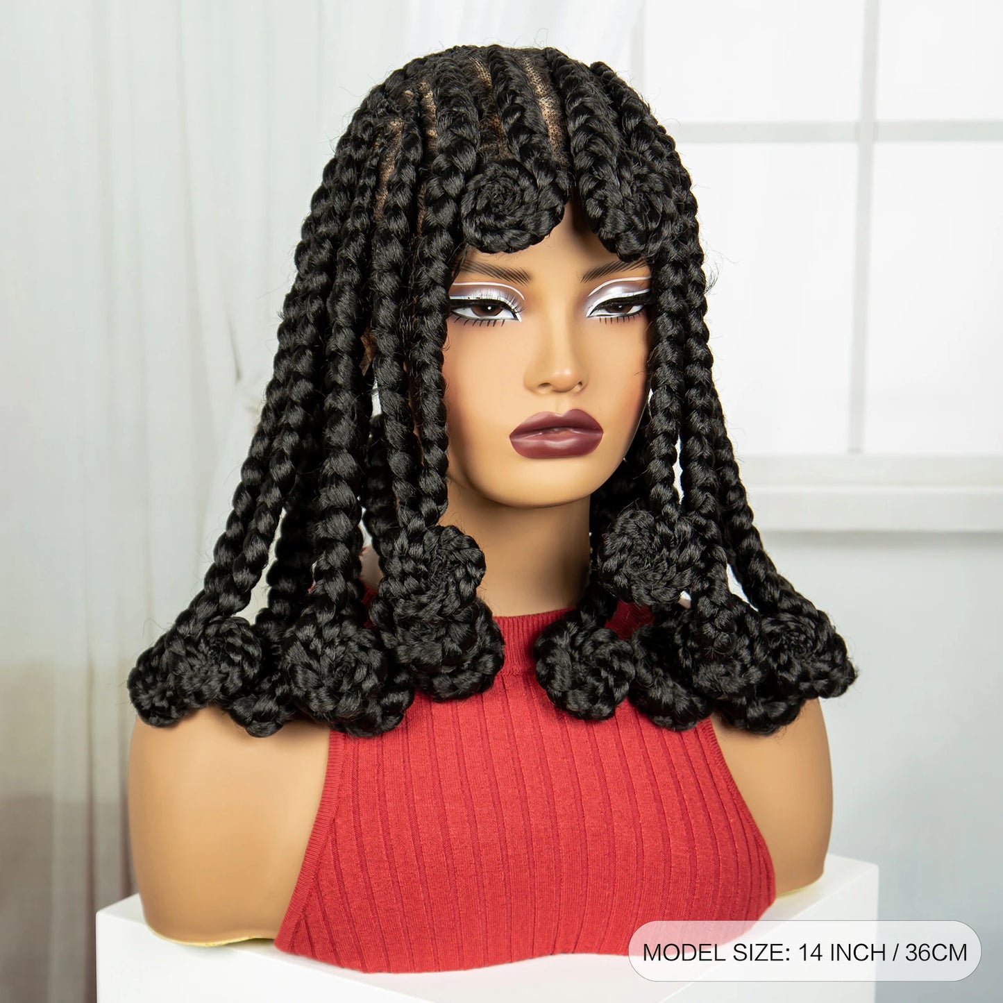 Synthetic Full Lace Bantu Braids Wig with Baby Hair 14Inch Natural Lace Front Braided Wig Handmade Cornrow Braid for Black Women