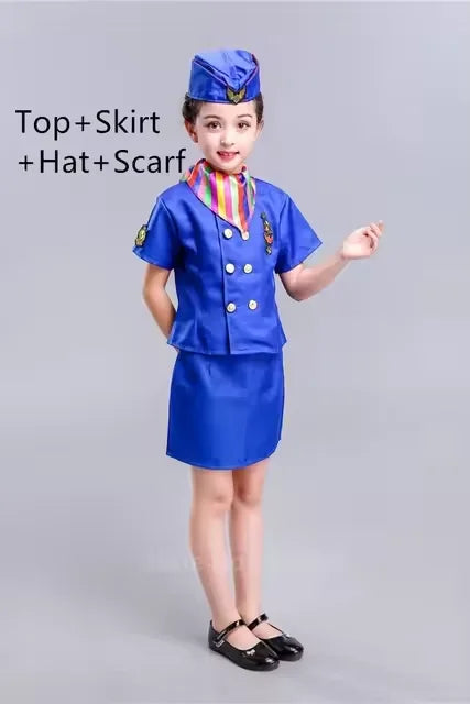 Halloween Pilot Cosplay Costumes For Kids Boys Birthday Gift Girls Flight Attendant Fancy Dress Military Performance Uniform