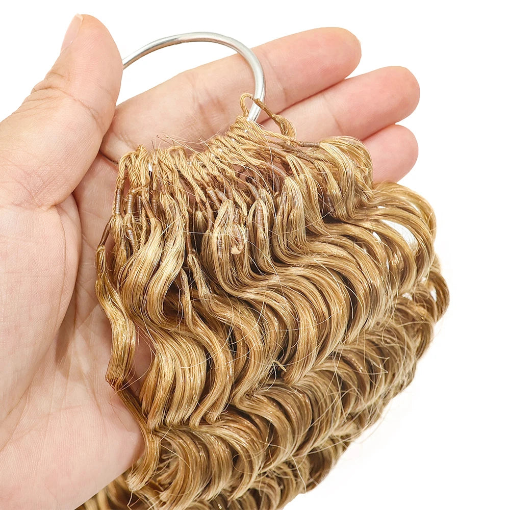 27 Honey Blonde Color Deep Wave Crochet Hair Extensions Knotless Pre-Separated Burmese Curly Feather Crochet 100%  Human Hair