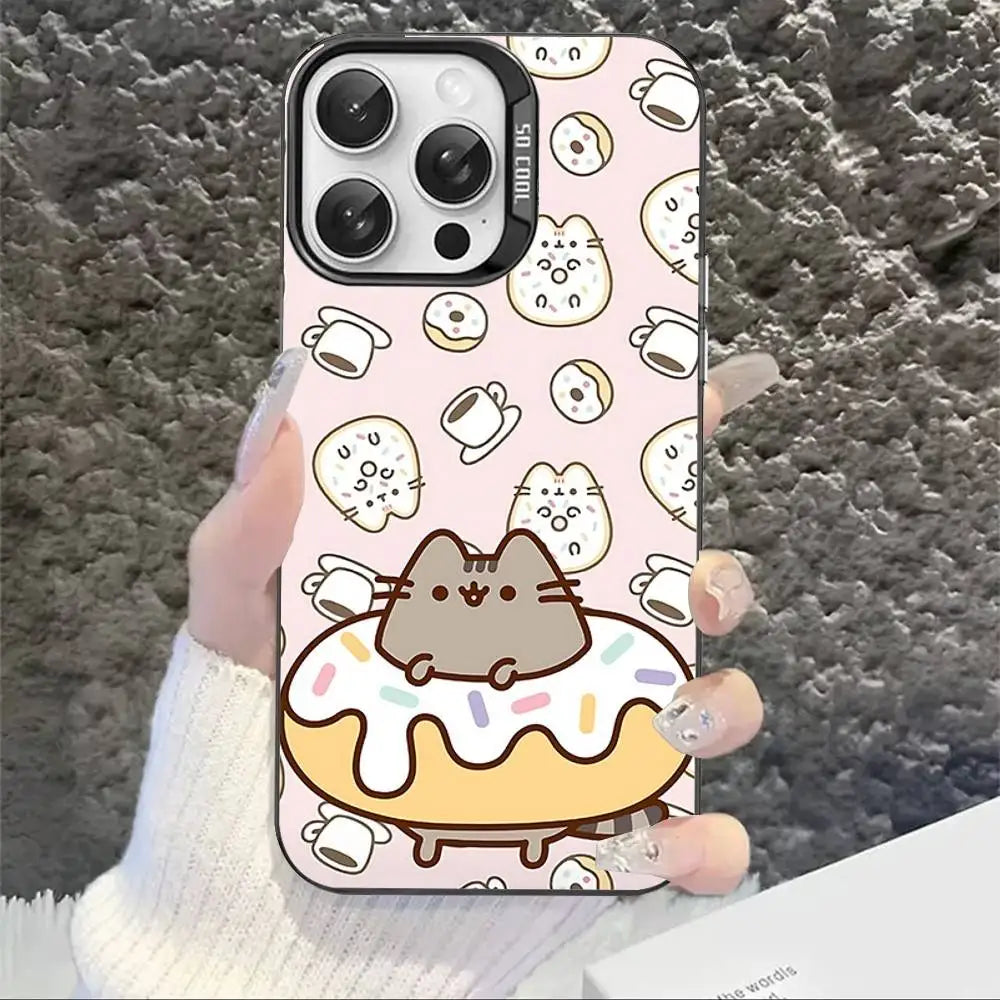 Cartoon P-Pusheens Cat Phone Case For IPhone 17 16 15 14 11 12 13 Pro Max Pro Plus Colored Silver Cover