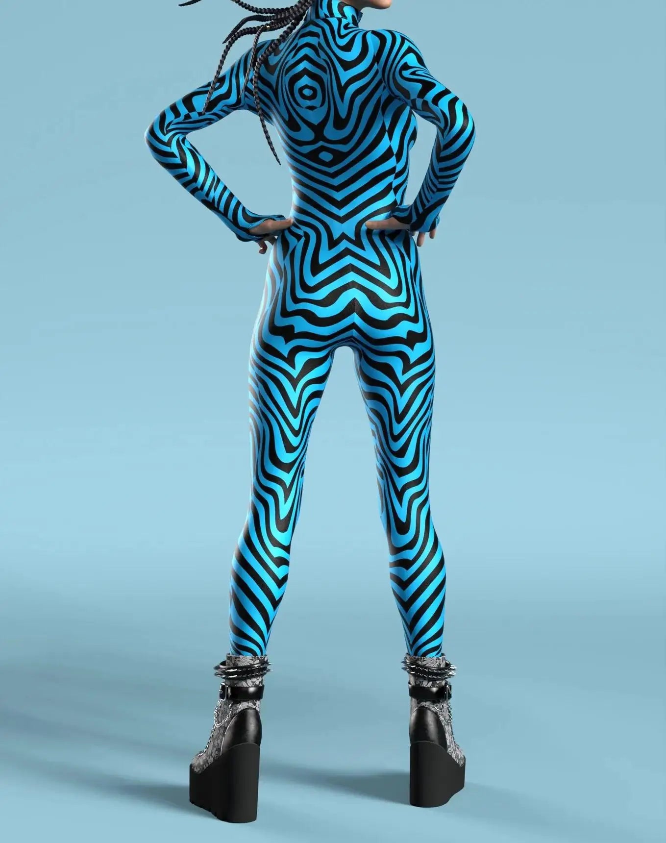 Halloween Costumes for Women 3D Abstract Print Full Body Jumpsuit Sexy Skinny High Neck Zentai Suit for Carnival Cosplay