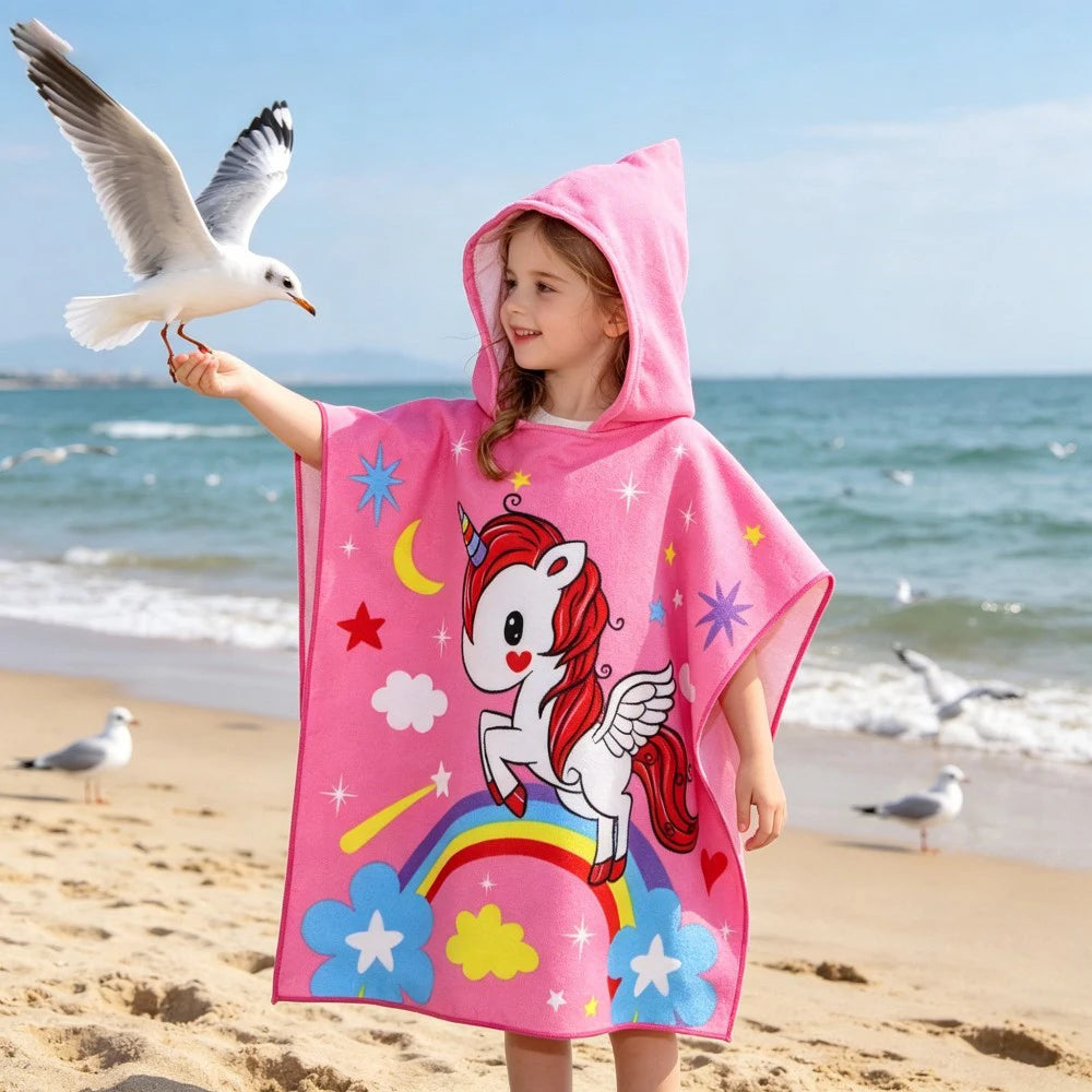 Children Bathing Stuff Kids Hooded Cape Towel Boy Cartoon Bathrobe Baby Swimming Towel Girls Unicorn Beach Towel Wrap Blanket